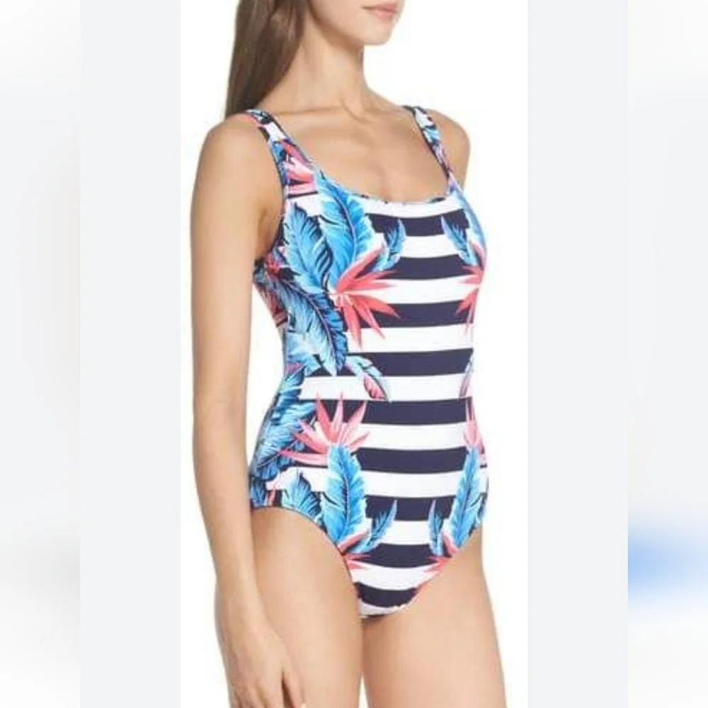 Tommy Bahama Navy Palms Of Paradise  Stripe One Piece Swimsuit